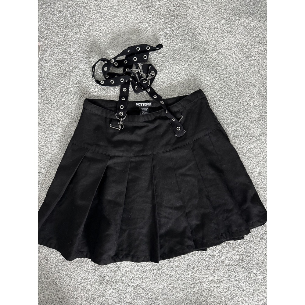 Hot Topic Black Pleated Skirt with Grommet Straps Goth Punk‎ Alt Size SM